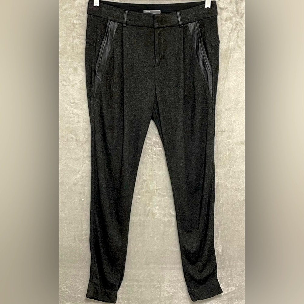 Vince Black Pants Women’s Size 6 Faux Leather Trim Tapered Stretch
